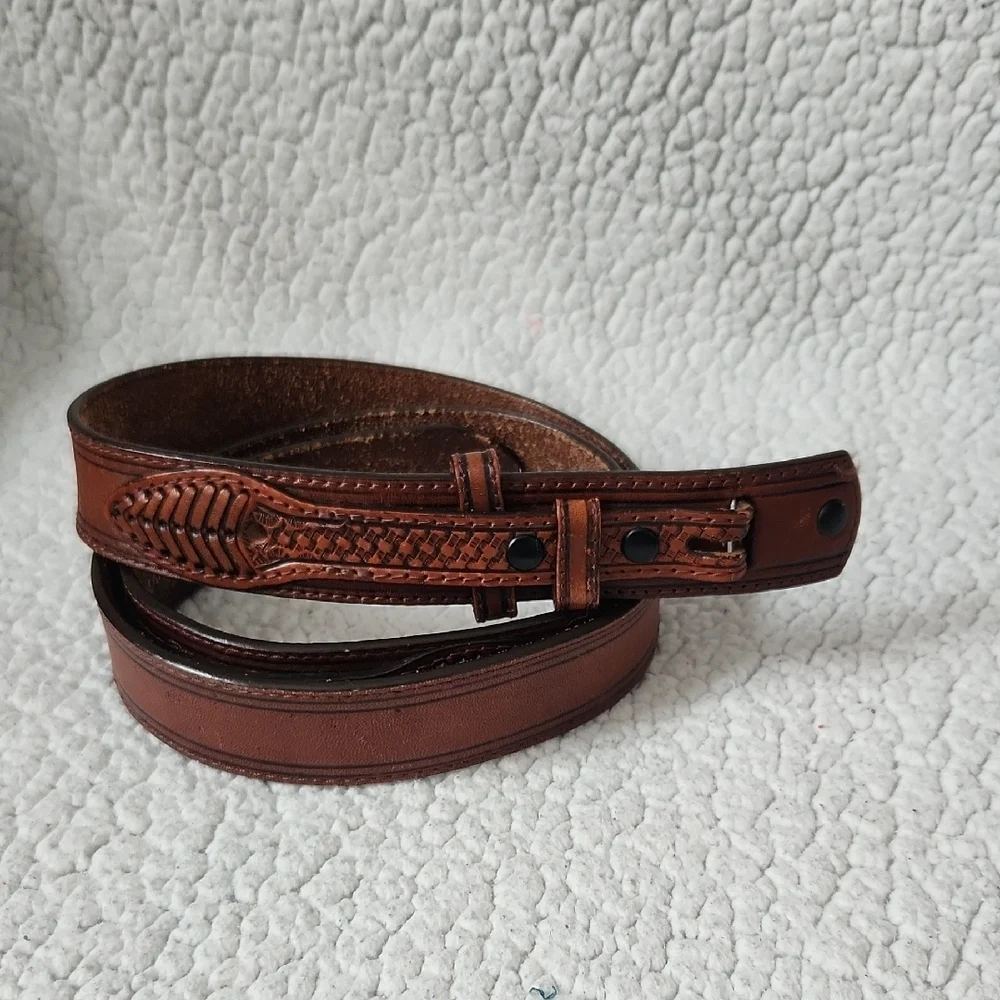Western Nocona Vintage Geuine Tooled Leather Braided Detail Cowboy Belt
